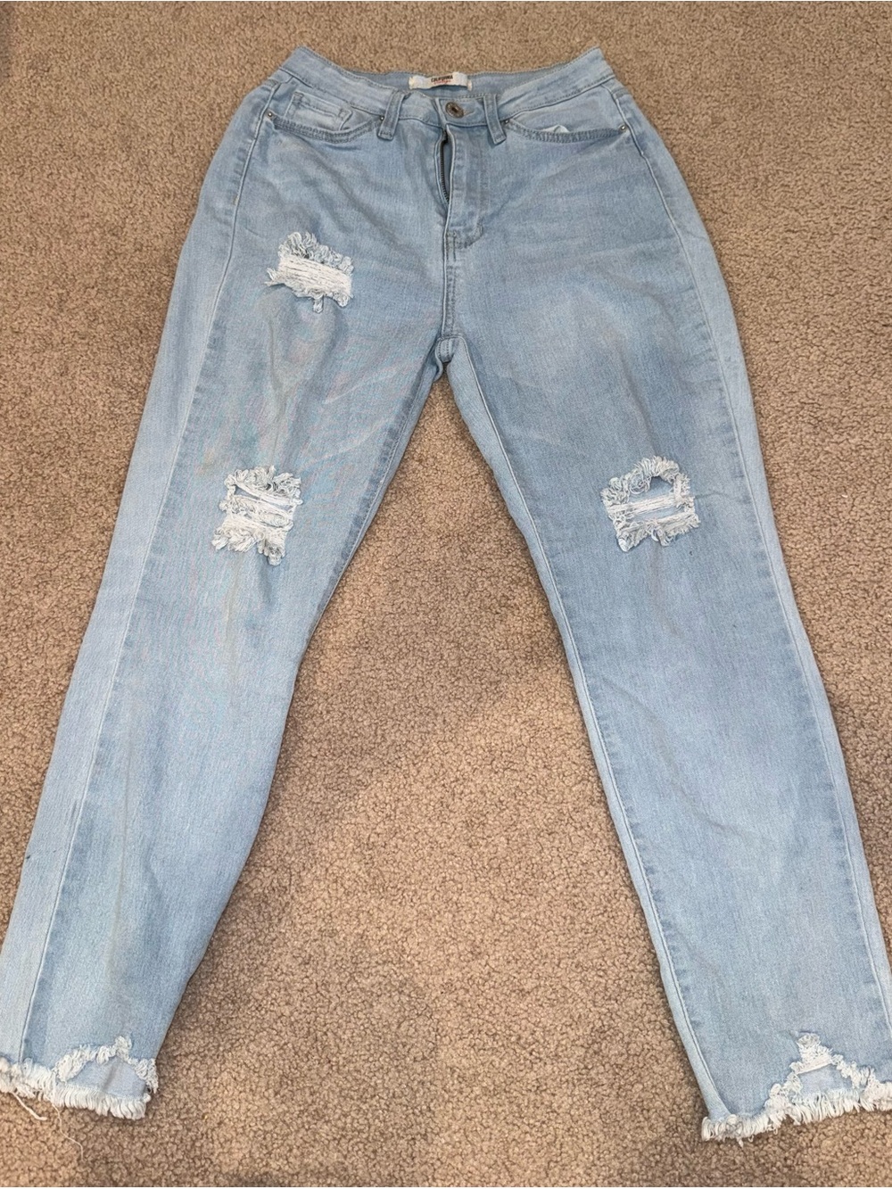 Light Wash Distressed Boyfriend Jeans - Women's Relaxed Fit